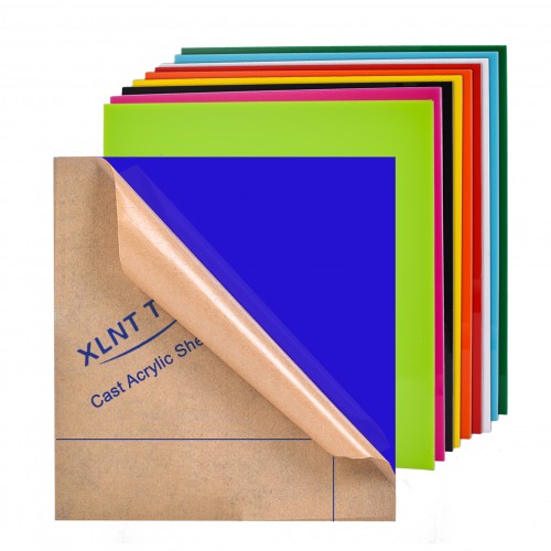 XLNT TECH 10 Pieces & 10 Colors Cast Acrylic Opaque (no-Transparent) Plastic Sheet 8 x 8 Inch (.118" Thick), for Signs, DIY Projects.